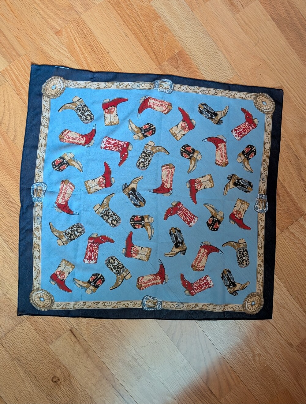 Silk Cowboy Boot Print  Square - Blue 19”x 19” inches